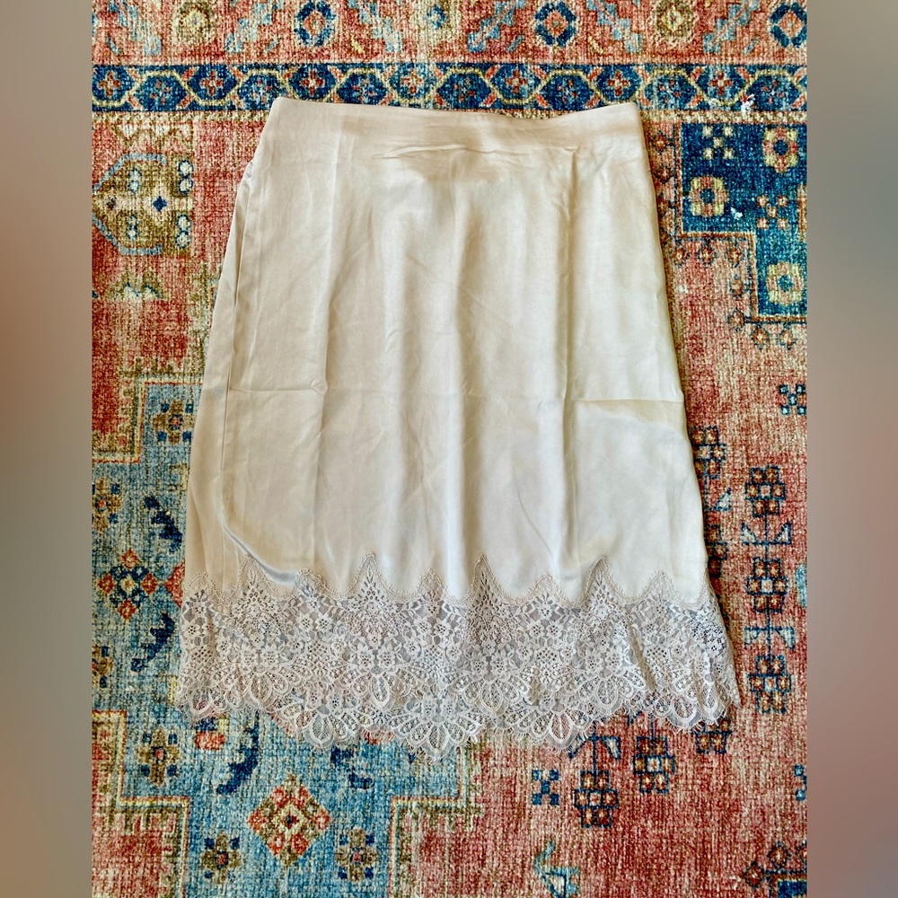 NWT Lace Trim Satin Midi Skirt